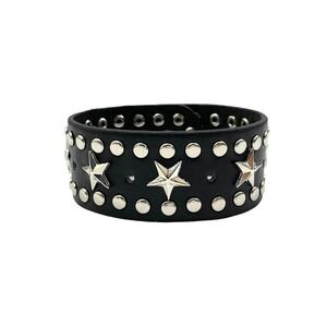 star cuff bracelet thick gothic pu leather studded silver black grunge emo punk